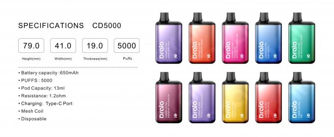 Drala Vape 5000 сопит перезаряжаемые стручок Vape 0