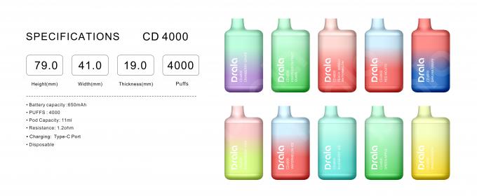 Сигарета слоек e вкуса 4000 разнообразия прибора стручка OEM 11ml устранимая Vape 0
